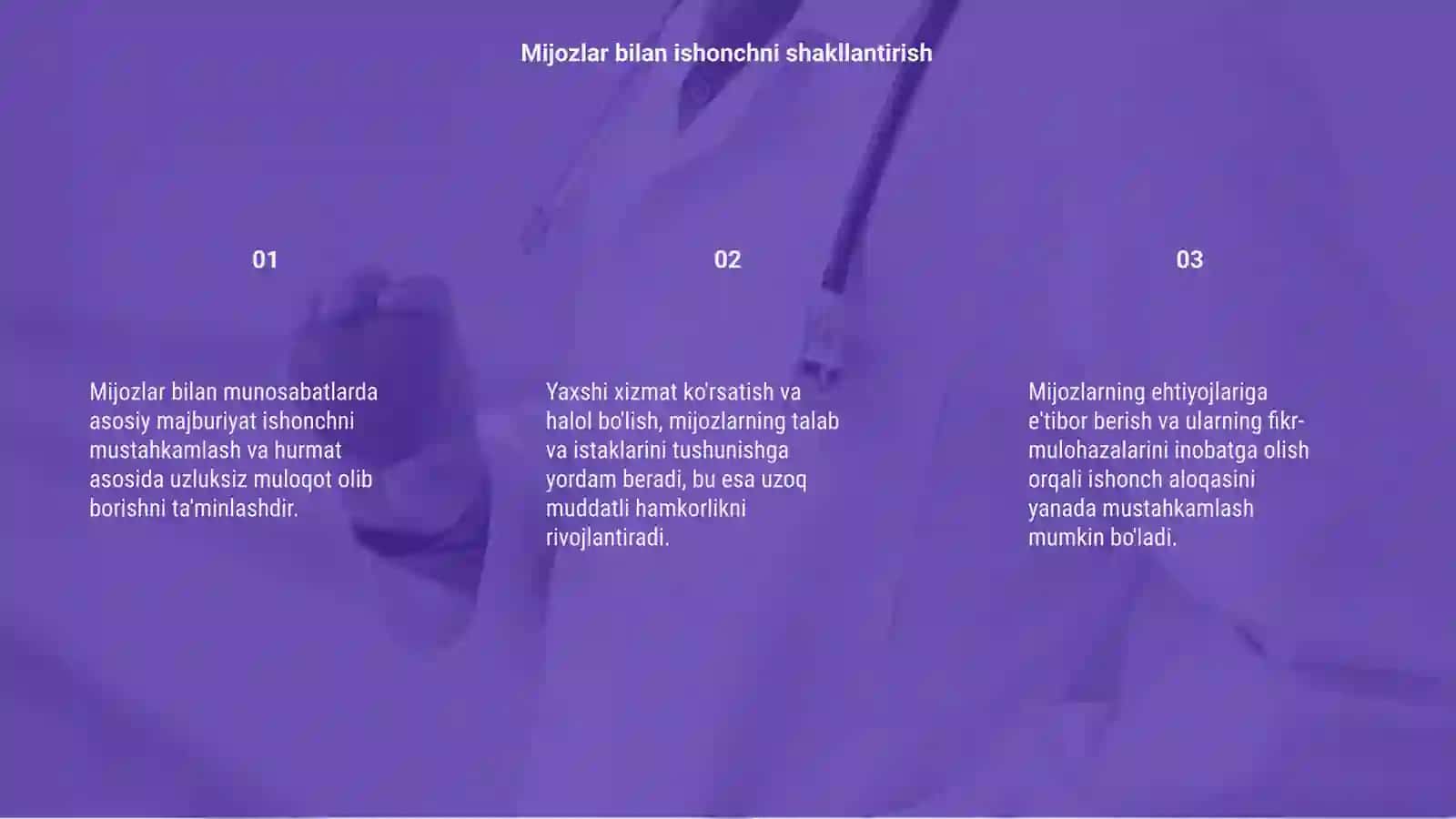 Mijozlar bilan munosabatlardagi asosiy majburiyatlar 3