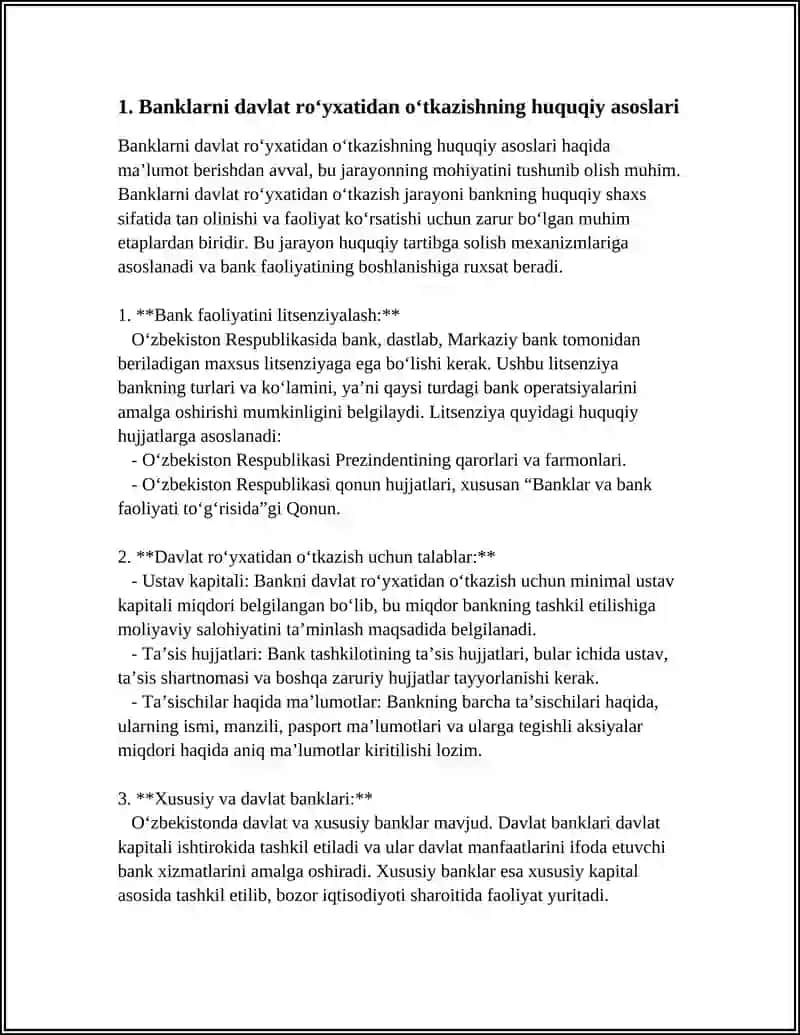 BANKLARNI DAVLAT RO’YXATIDAN O’TKAZISH VA LITSENZIYALASH TARTIBI 3