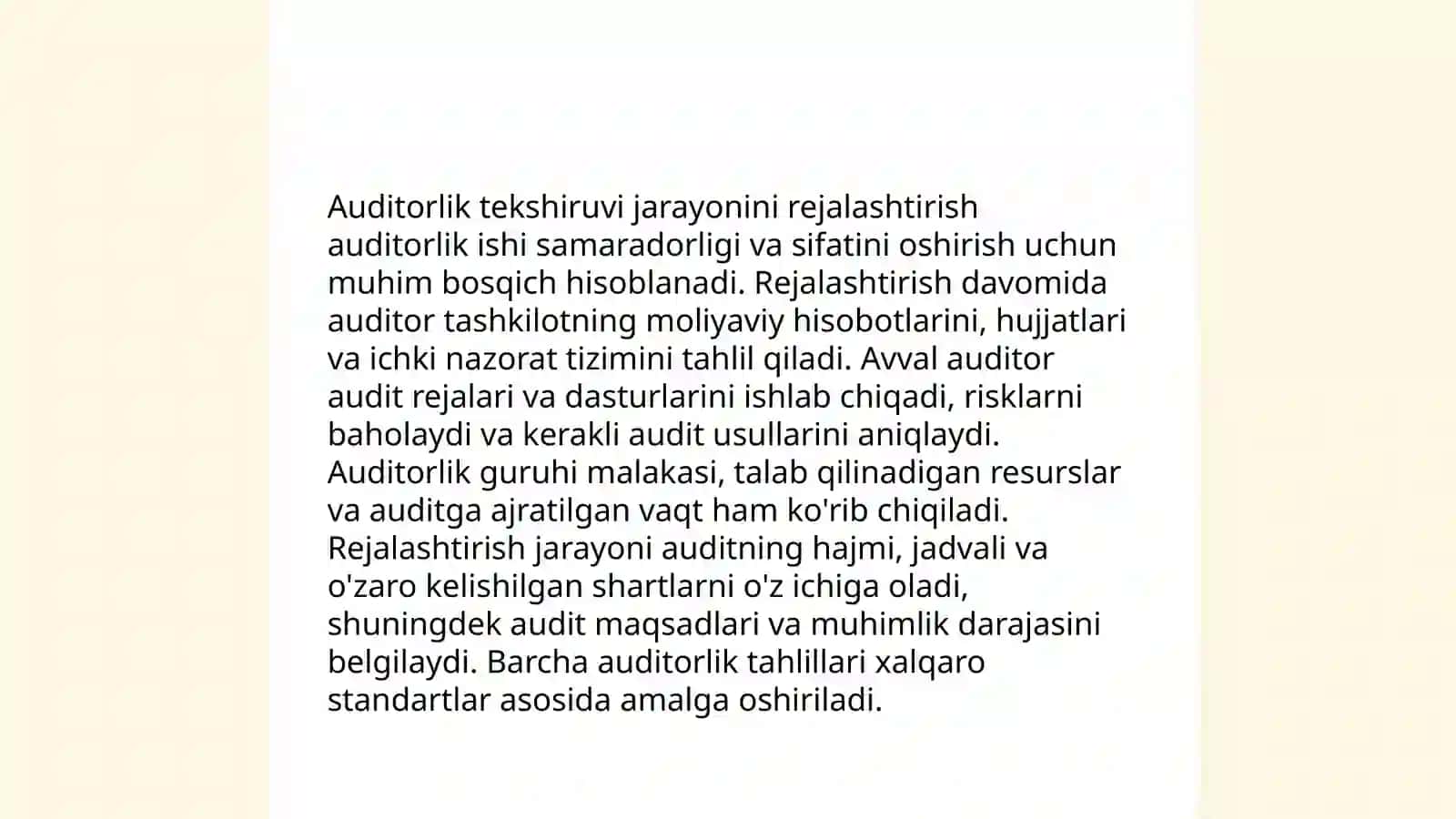 Auditorlik tekshiruvini rejalashtirish. Auditorlik tekshiruvining muhimligi va risk 3