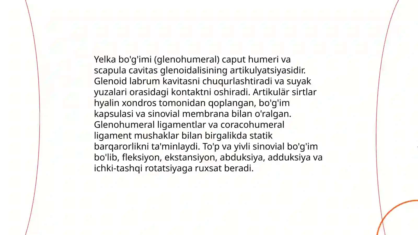 Yelka bo'g'imi (glenohumeral) suyaklarining birlashishi 3