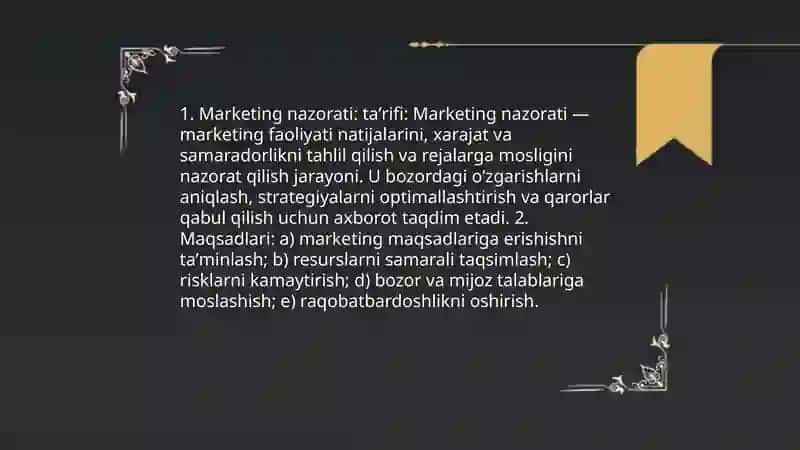 Marketing nazorati va uning turlari 3