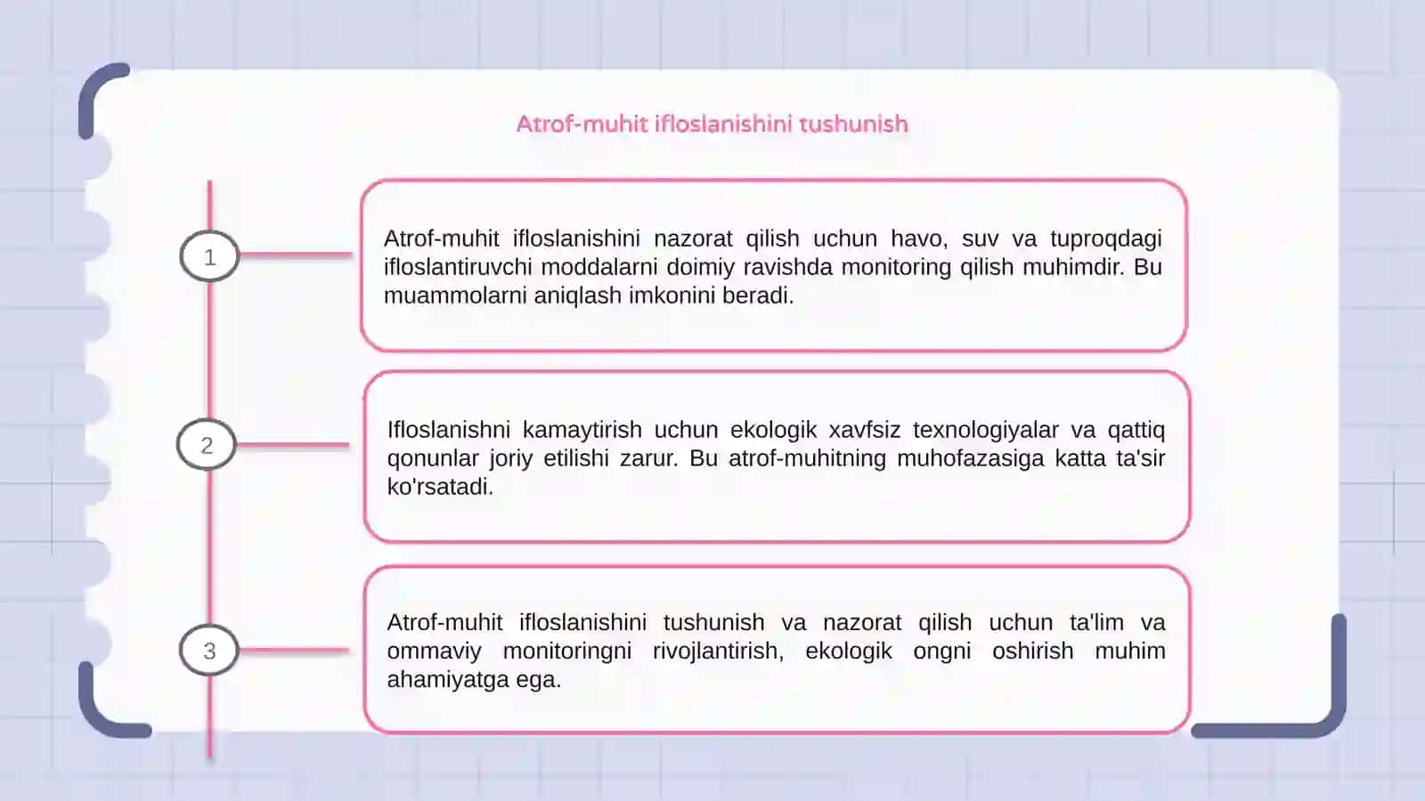 Atrof-muhit ifloslanishini nazorat qilish usullari (havo, suv, tuproq) 3