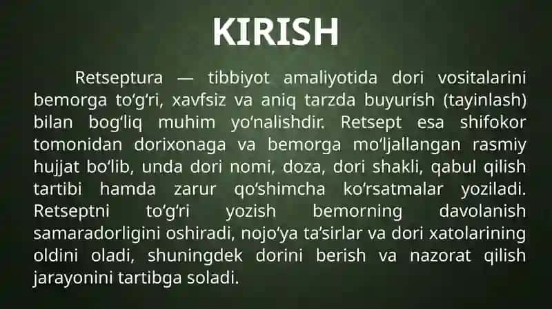 Retseptura.Retsept yozish qoidalari 3