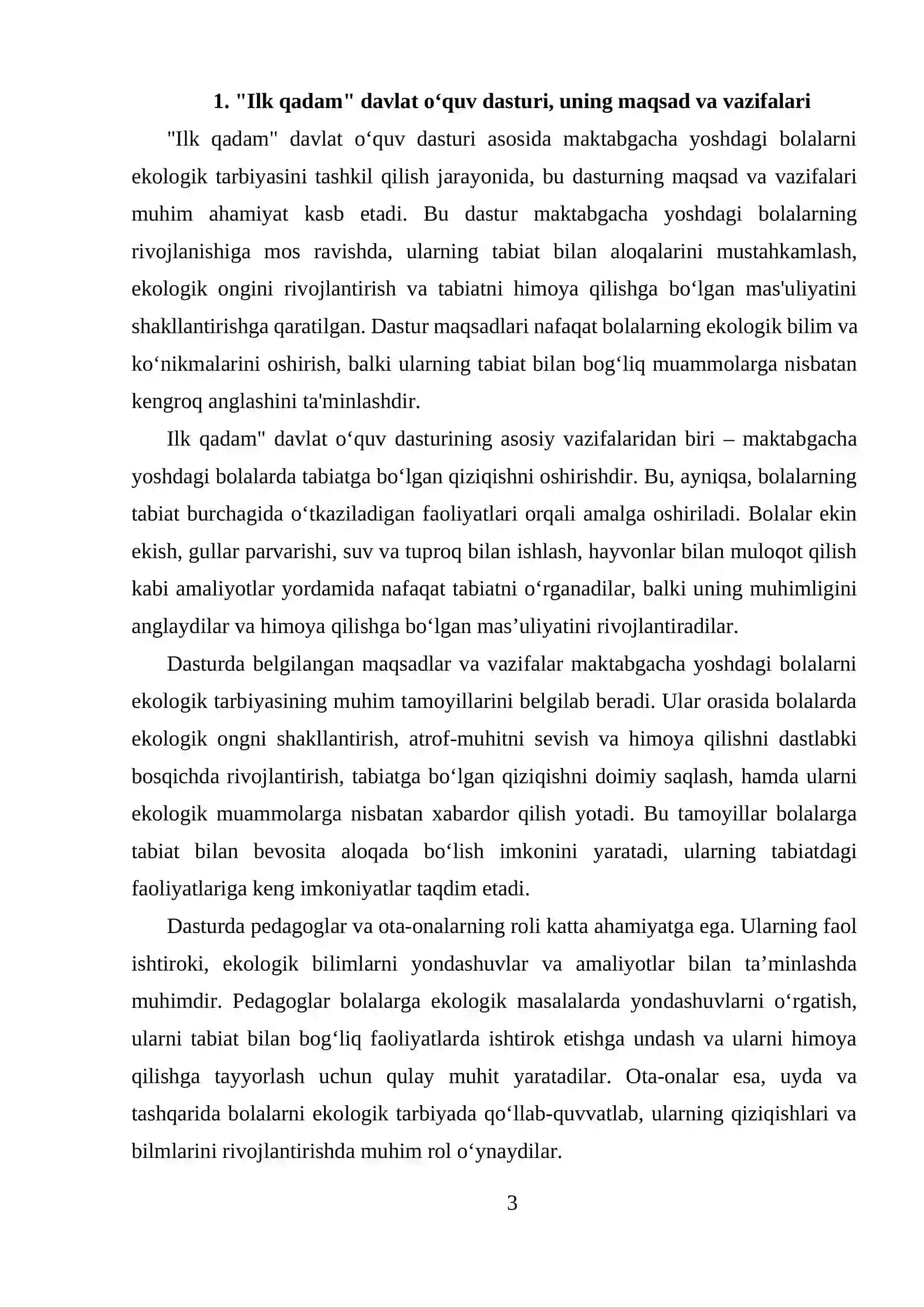 "Ilk Qadam" davlat o‘quv dasturi asosida faoliyat markazlarida 3