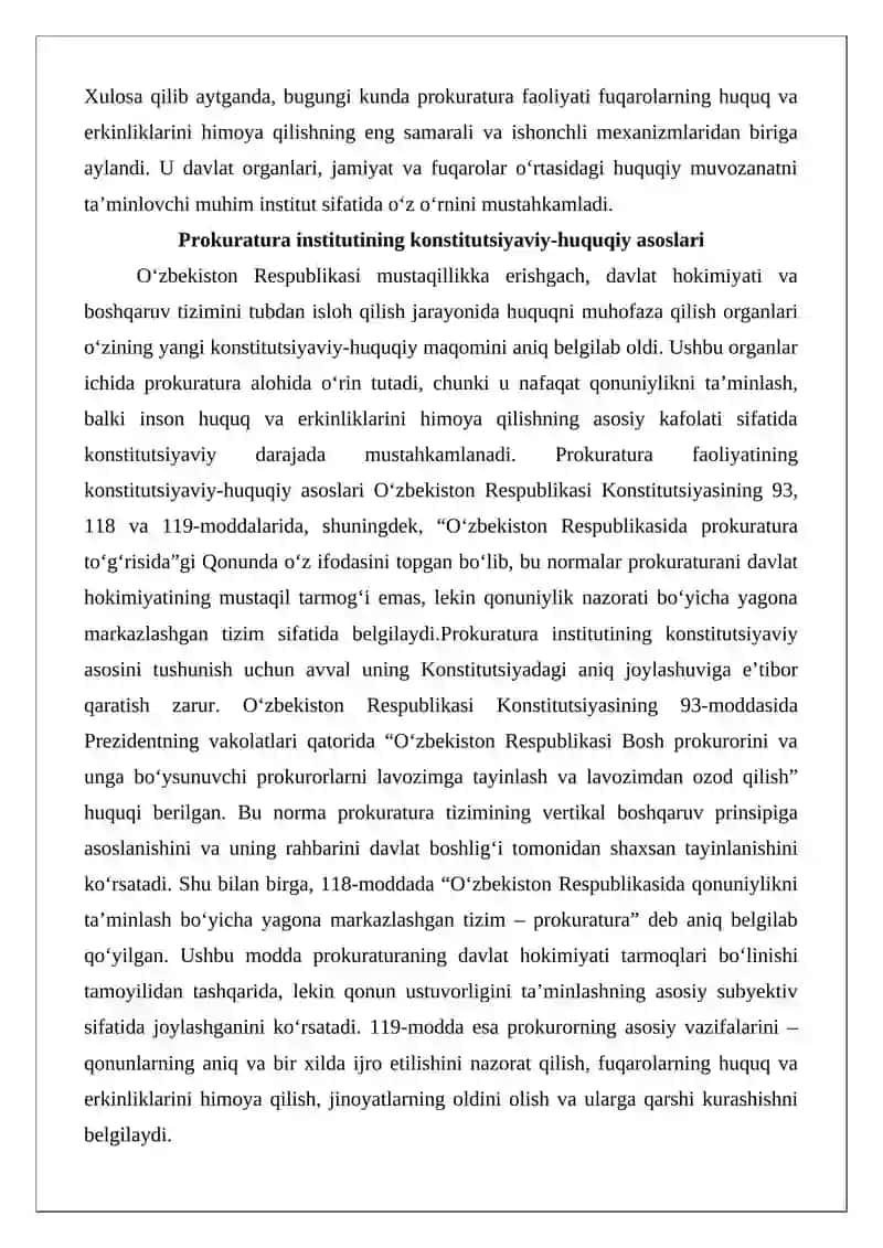 Prokuratura faoliyatining huquq va erkinliklarini ta’minlashda o‘rni va ahamiyati 3