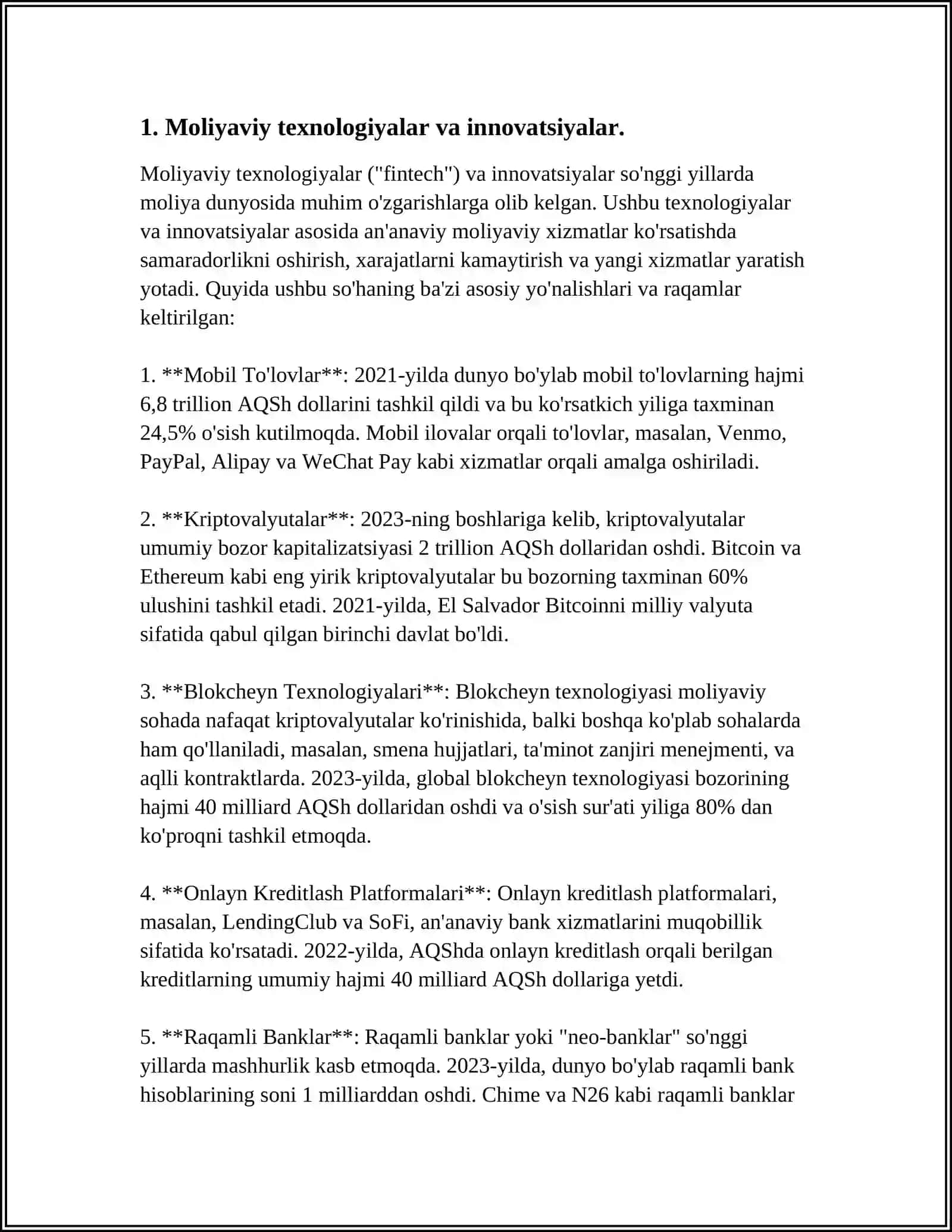 Moliyaviy texnologiyalar va innovatsiyalar 3