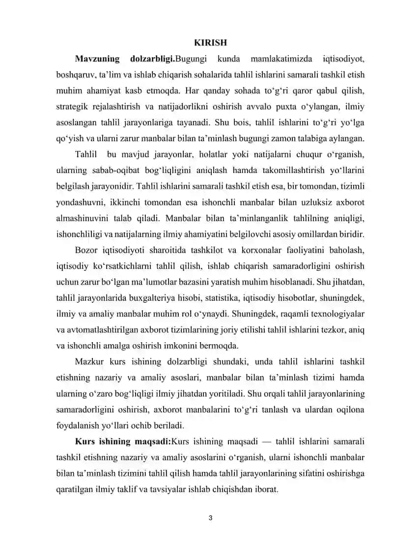 TAHLIL ISHLARINI TASHKIL QILISH VA MANBALAR BILAN TA’MINLASH. 3