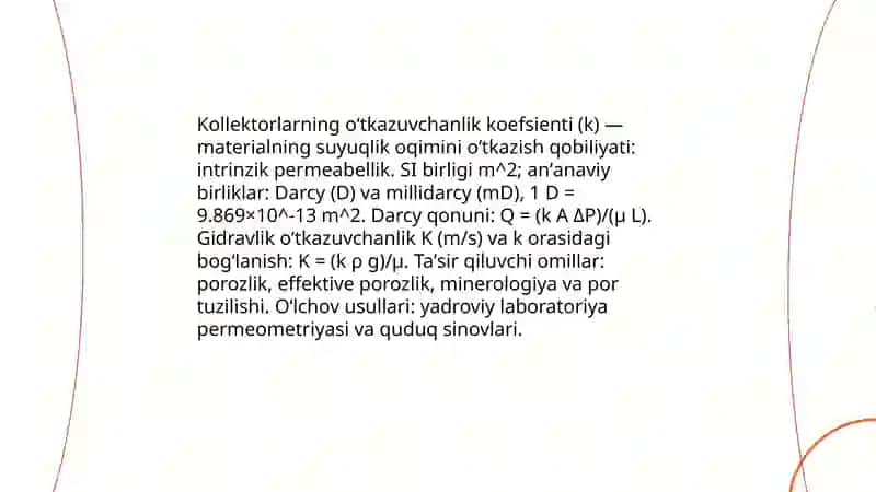 Kollektorlarning oʻtkazuvchanlik koefsentini aniqlash 3