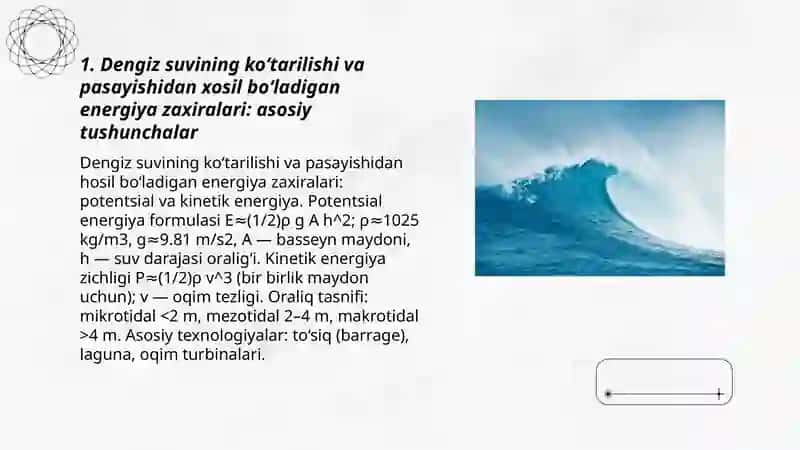 Dengiz suvining koʻtarilishi va pasayishidan xosil boʻladigan energiya zaxiralari 3