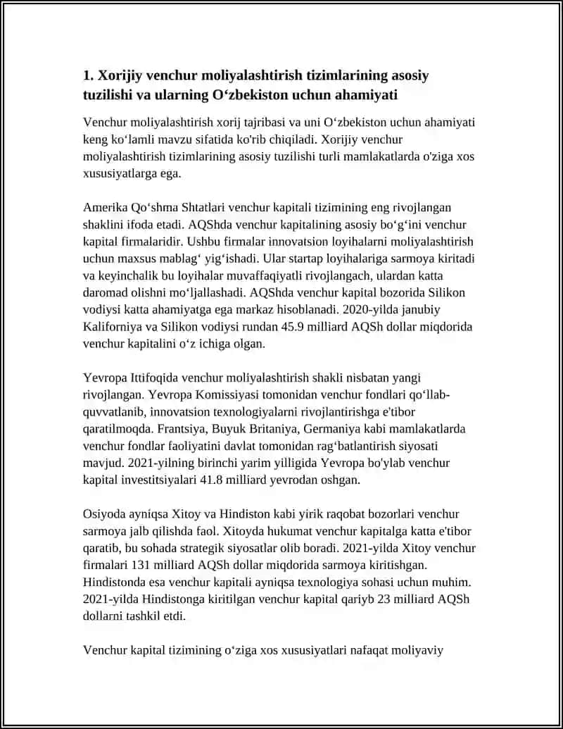 VENCHURLI MOLIYALASHTIRISHNING XORIJ TAJRIBASI VA ZARURLIGI 3