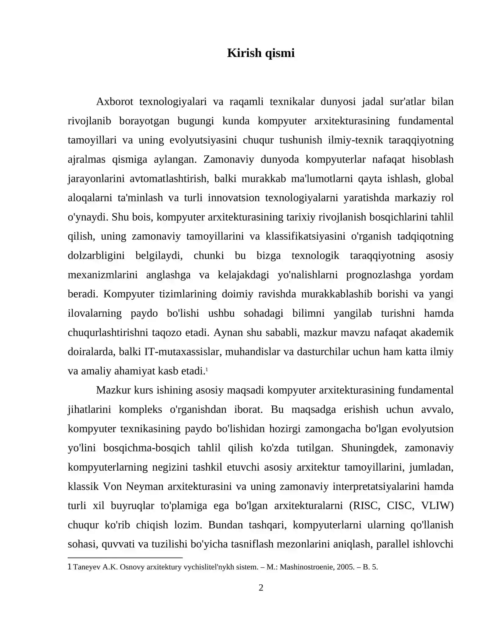 Kompyuter arxitekturasining rivojlanish bosqichlari, zamonaviy kompyuterlarning arxitektura tamoillari  va klassifikatsiyasi. 3