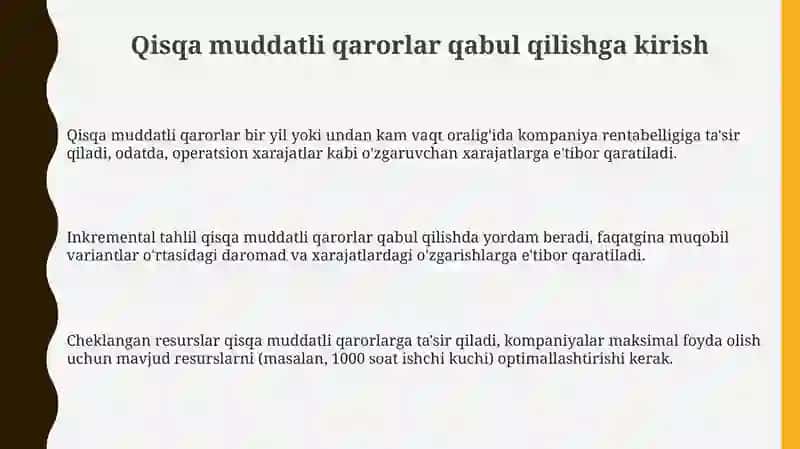 Qisqa muddatli qarorlar qabul qilish va tahlil qilish 3