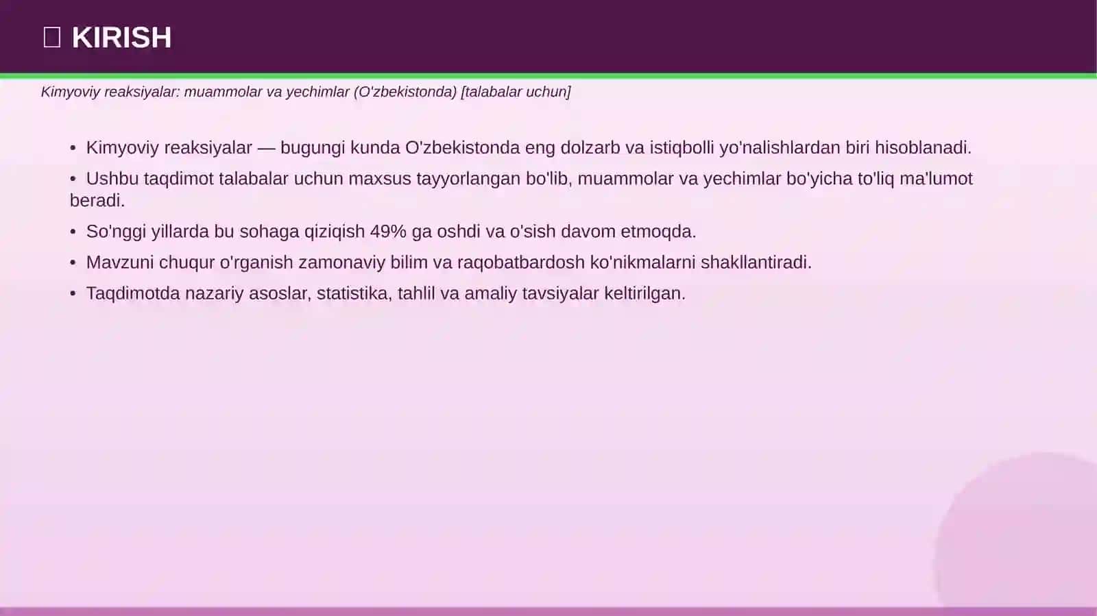 Kimyoviy reaksiyalar: muammolar va yechimlar (O'zbekistonda) 3