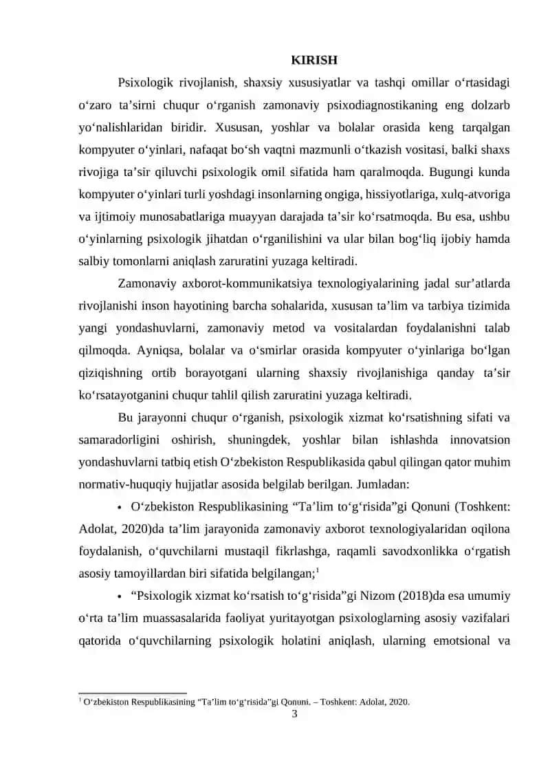O’SMIRLARDA KOMPYUTER O’YINLARIGA BO’LGAN TOBELIKNINH PSIXOLOGIK OMILLARI 3