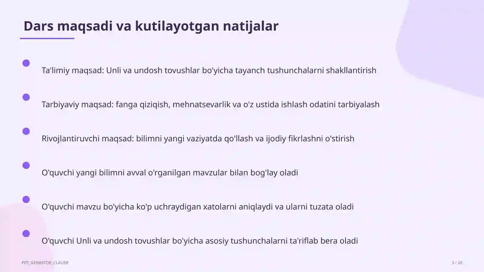 Unli va undosh tovushlar (1-sinf) 3