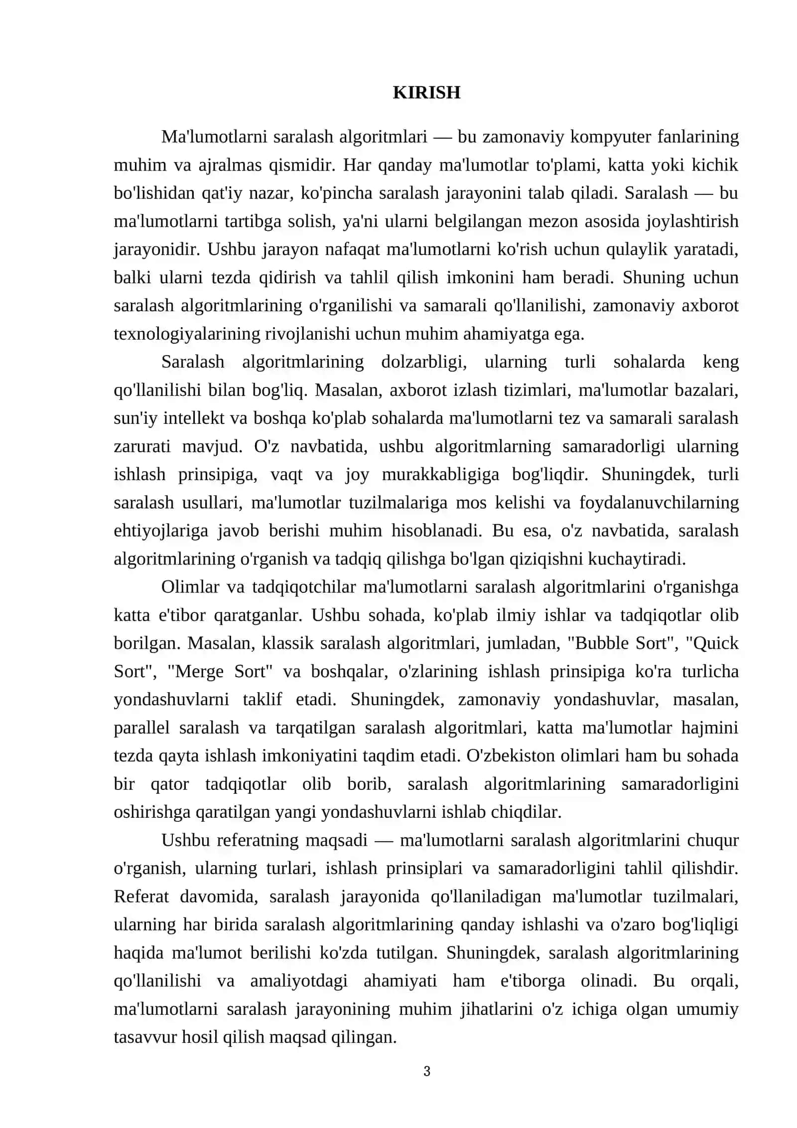 Ma'lumotlarni saralash algoritmlari. Saralash tushunchasi va uning vazifasi 3