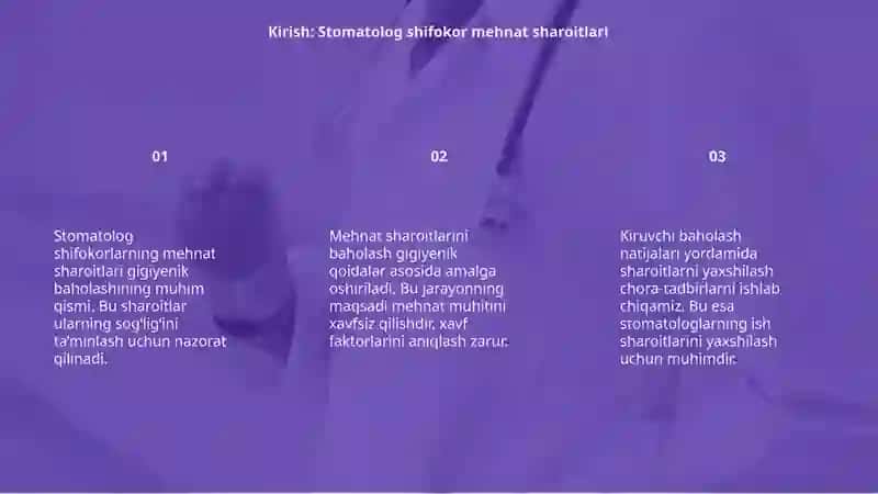 Stomatolog shifokor mehnat sharoitini gigiyenik baholash 3