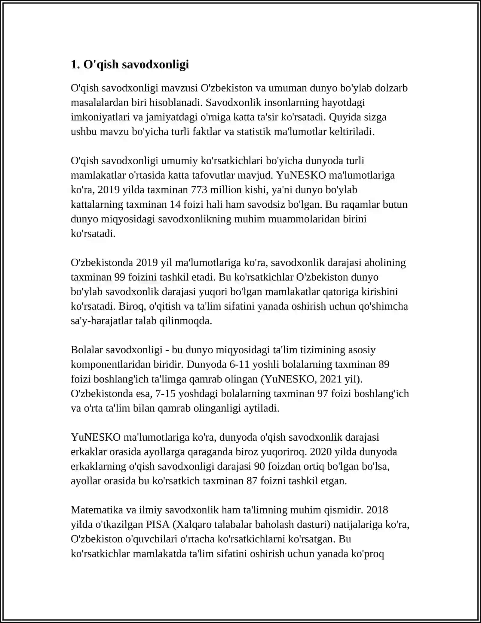 PISA XALQARO BAHOLASH DASTURIDA AQLIY FAOLIYAT TURLARI 3