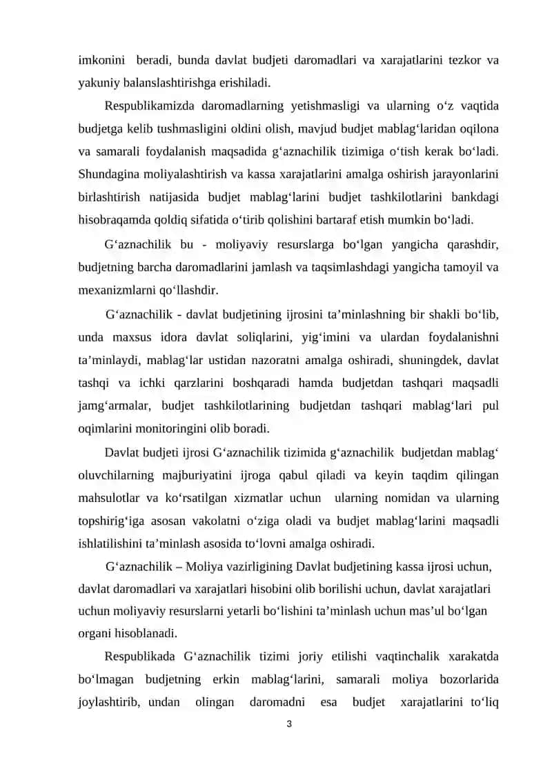 Davlat Budjeti GAZNA IJROSINING MAZMUNI MOXIYSTI VA AXAMIYATI 3