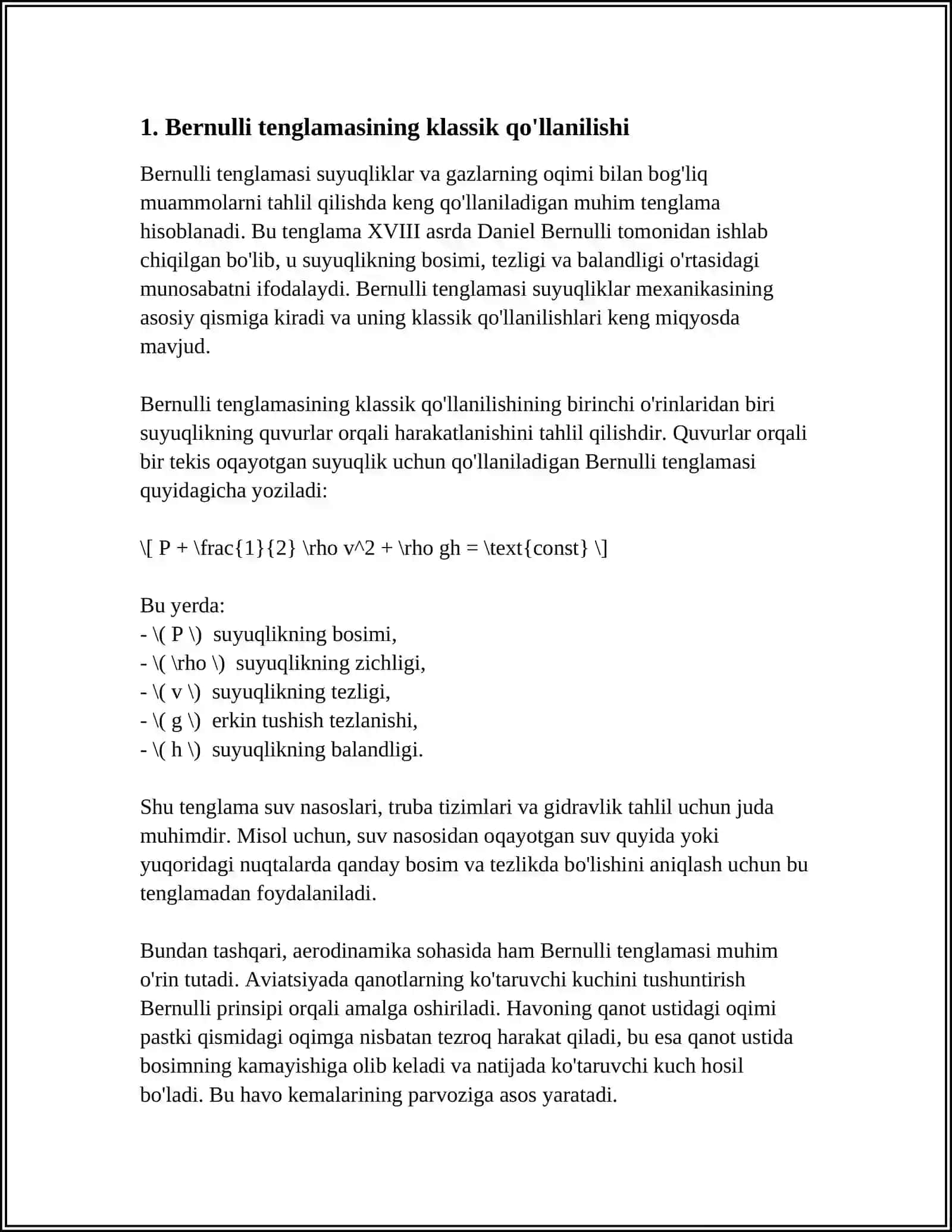 BERNULLI TENGLAMASINING TEXNIK MASALALARGA TATBIQI 3