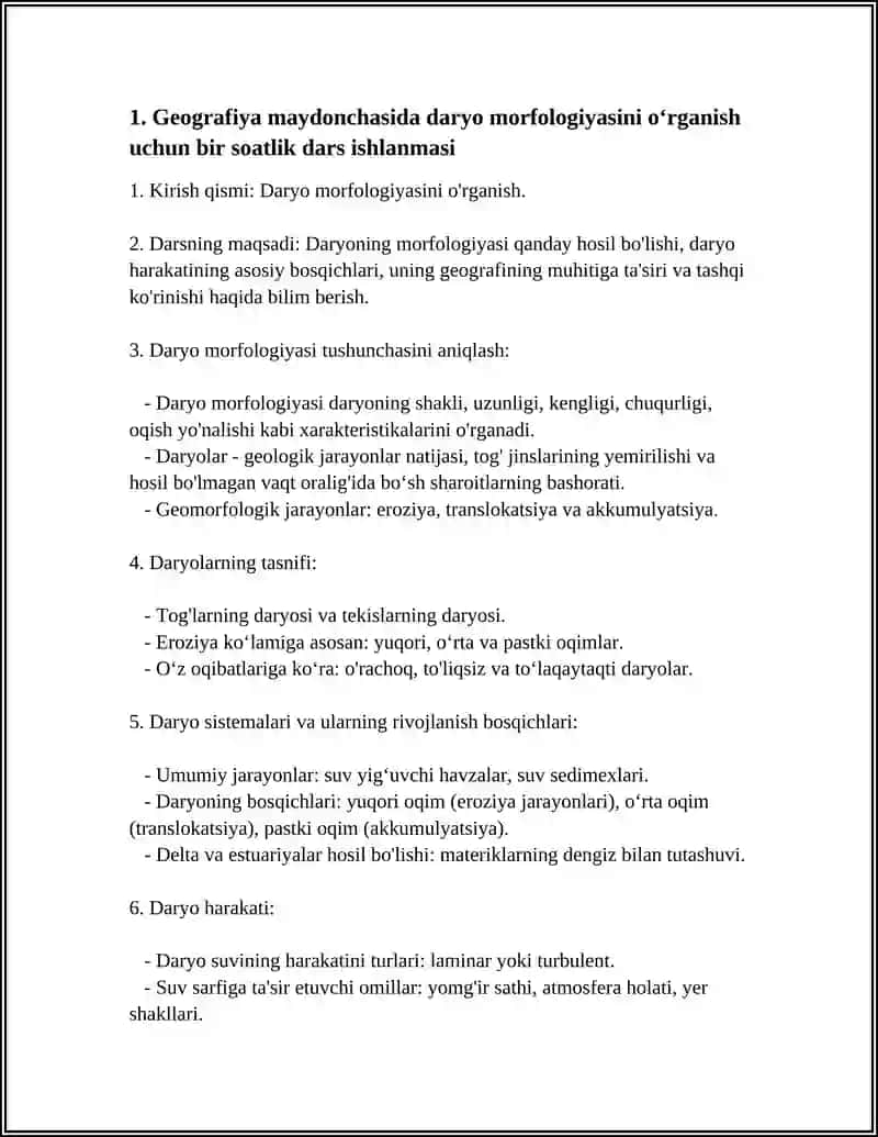 GEOGRAFIYA MAYDONCHASIDA O‘TKAZILADIGAN BIROR MAVZUGA BIR SOATLIK DARS ISHLANMA 3