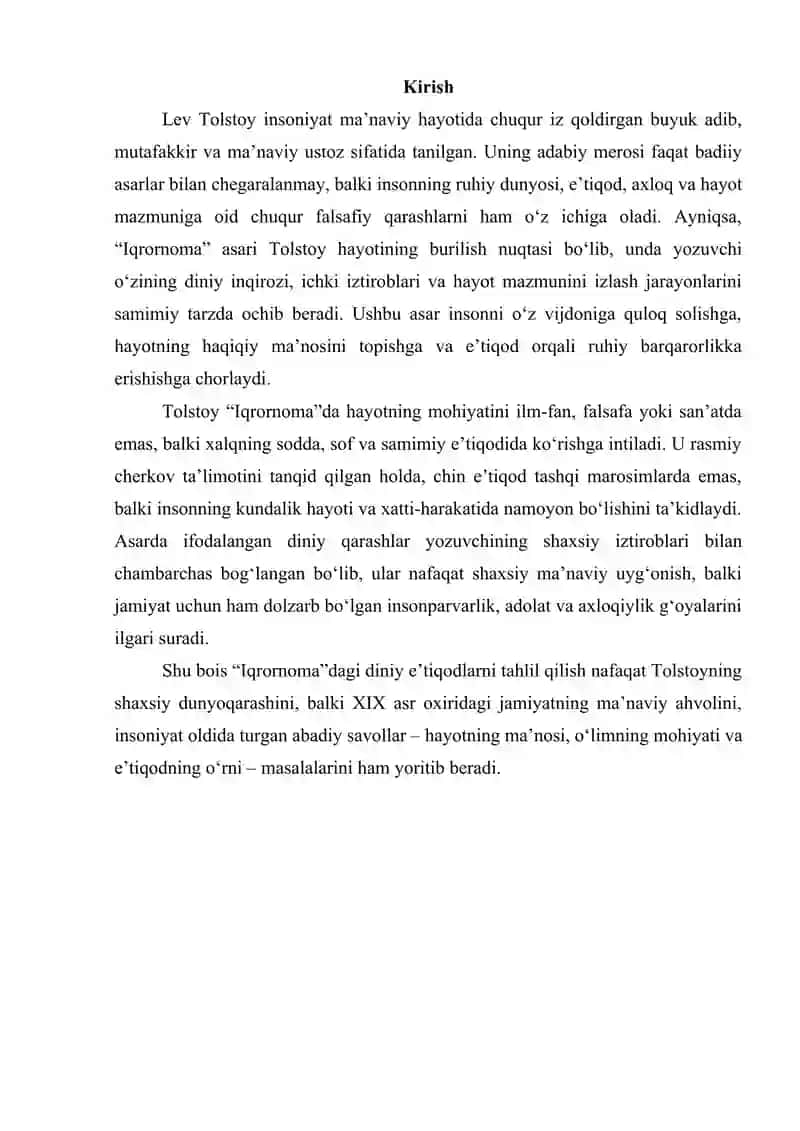Lev Tolstoyning “Iqrornoma” asaridagi diniy e'tiqodlarni tahlil etish 3