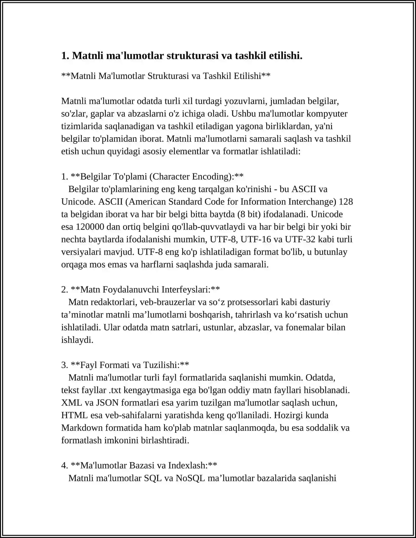 Matnli Ma'lumotlar Strukturasi va Tashkil Etilishi 3