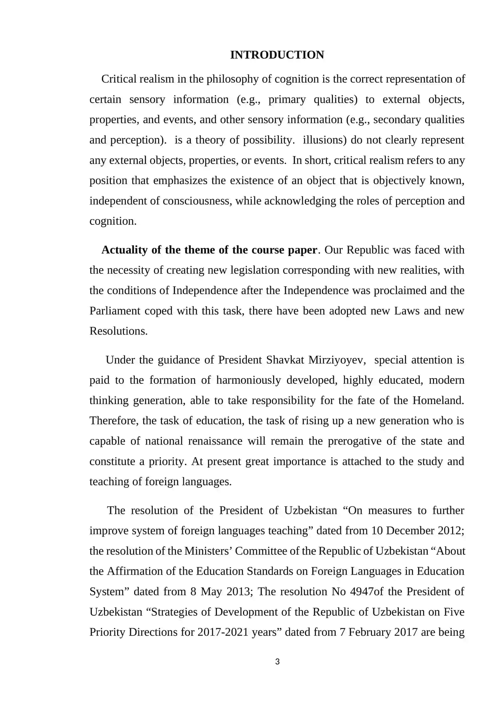 Course Paper on Critical Realism and its Historical Roots in English 3