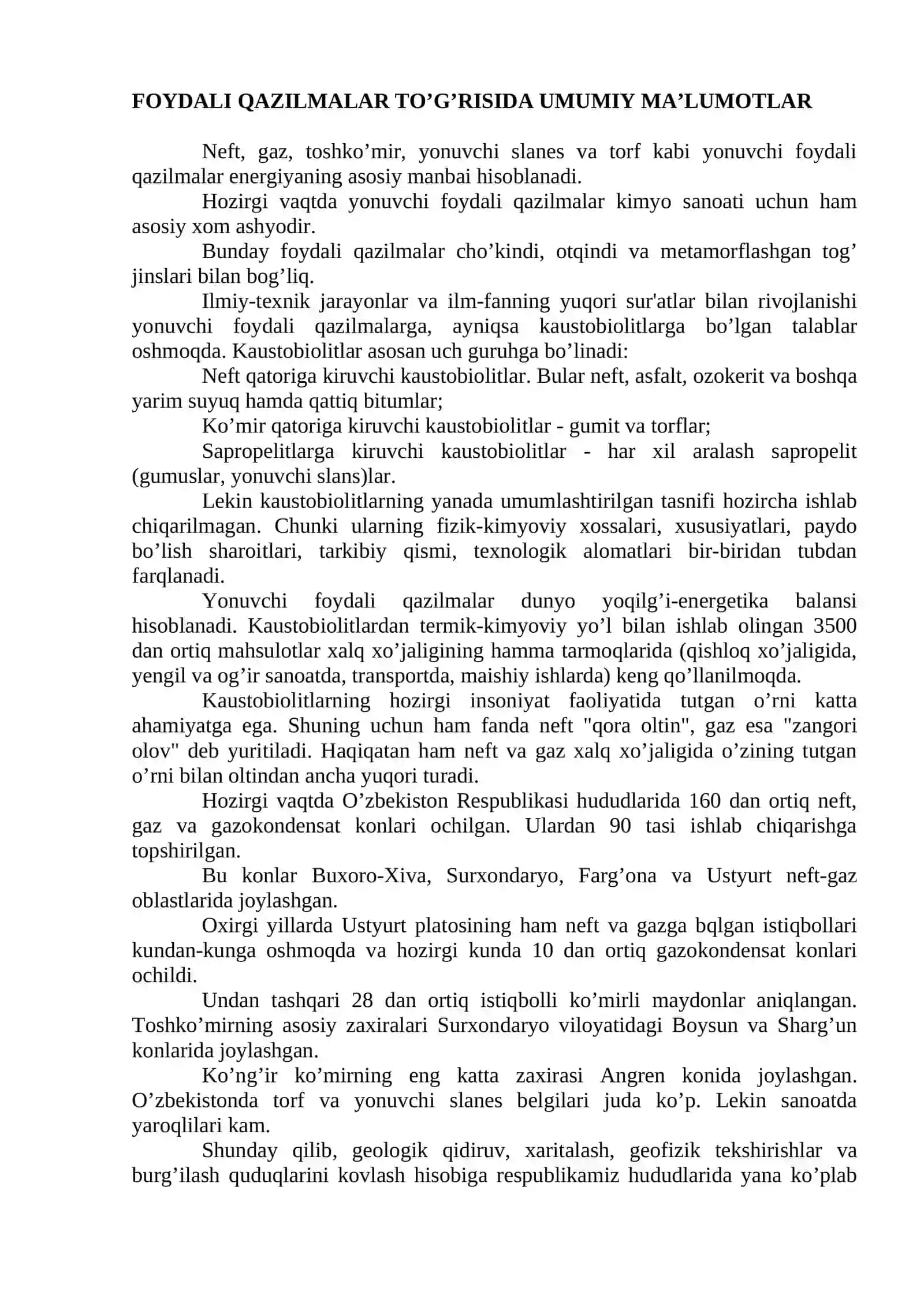 FOYDALI QAZILMALAR TO’G’RISIDA UMUMIY MA’LUMOTLAR 3