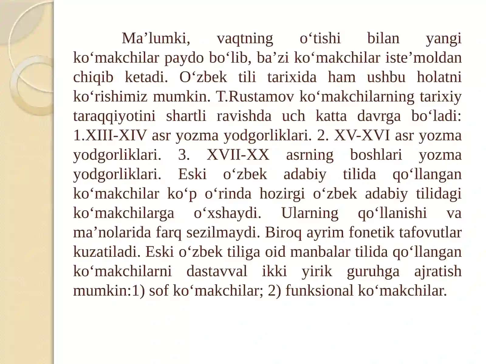 Eski o‘zbek tilida ko‘makchi bog‘lovchi va uning turlari 3