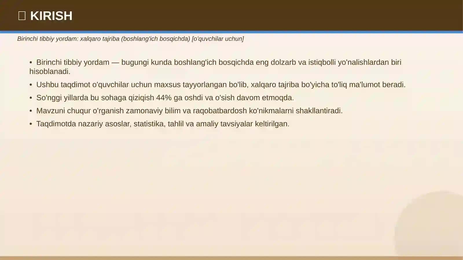 Birinchi tibbiy yordam: xalqaro tajriba (boshlang'ich bosqichda) 3