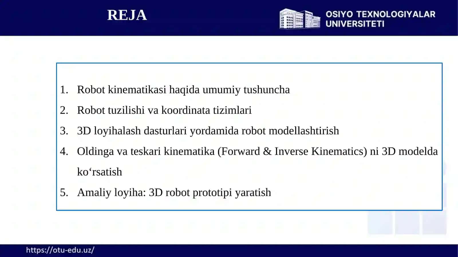 ROBOT KNEMATIKASIGA KIRISH. ROBOTOTEXNIKA 3