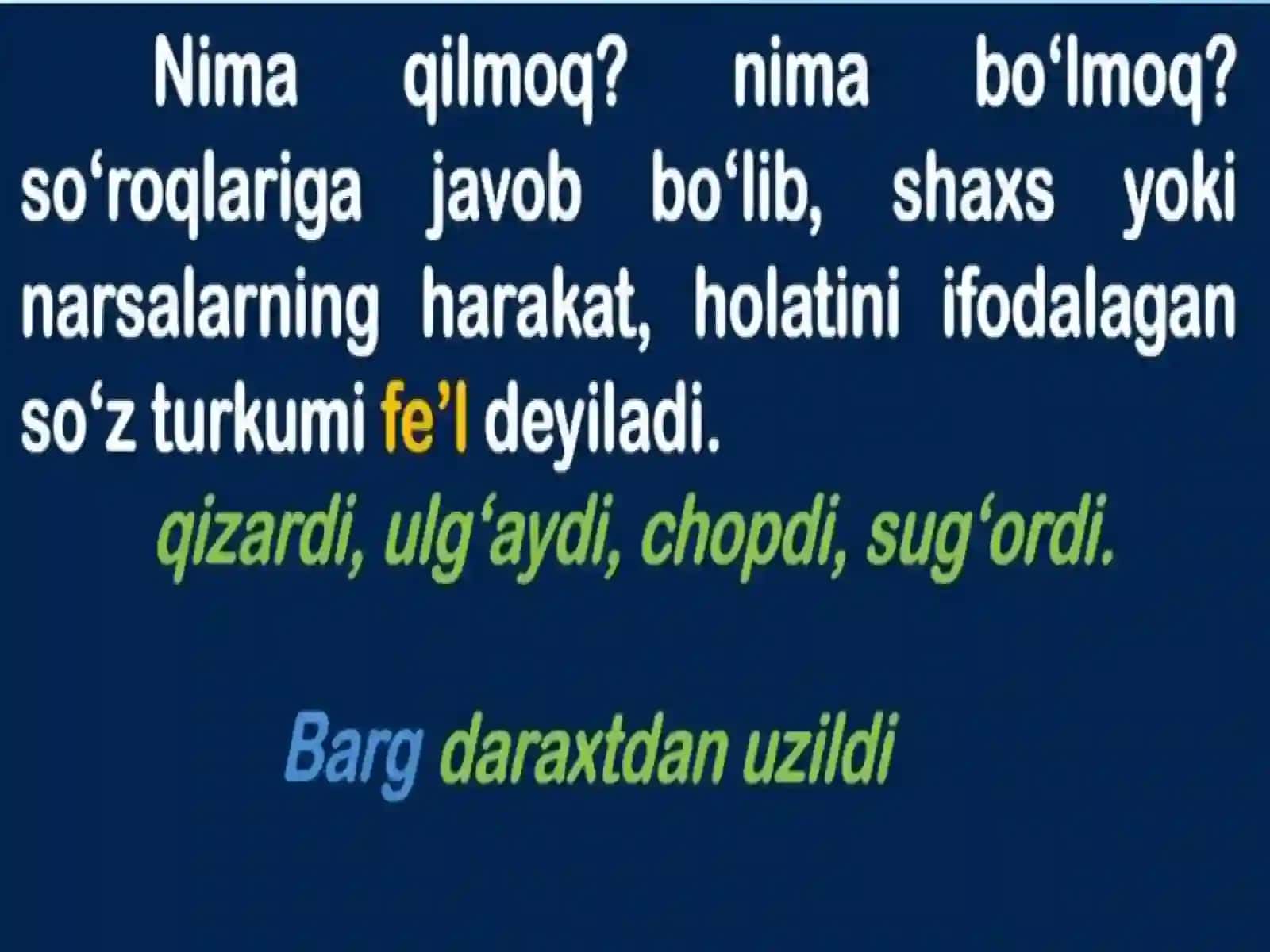 Fe’l so‘z turkumi sifatida. Fe’lning vazifadosh shakllari 3