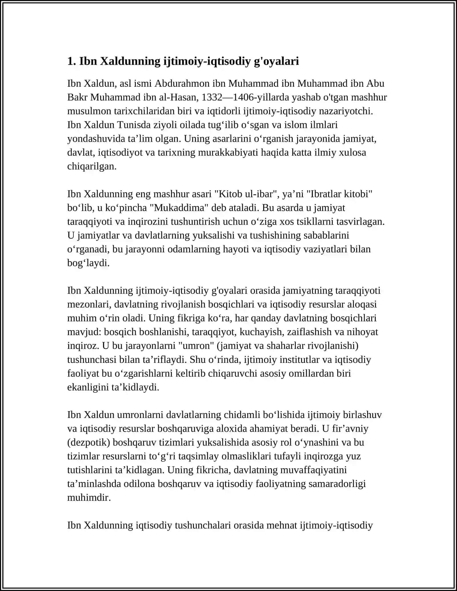 ARAB MAMLAKATLARIDAGI FEODALIZMNING IQTISODIY G'OYALARI: IBN XALDUN QARASHLARI 3