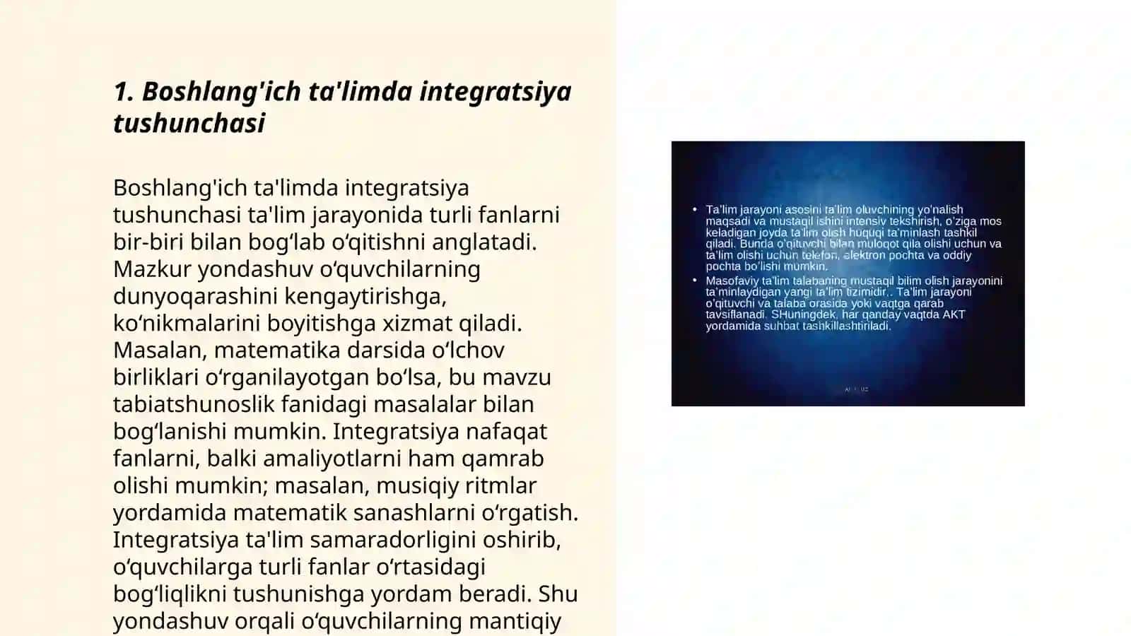 Boshlang'ich ta'limni integratsiyalash mohiyati mavzusini o'rganish va tahlil qilish 3