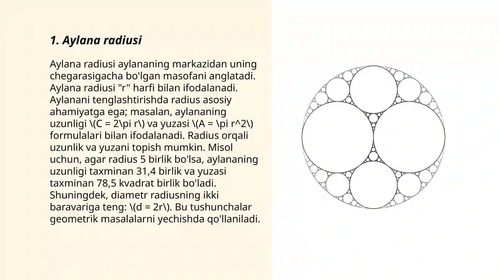 Aylana uzunligi va doira yuzi 3
