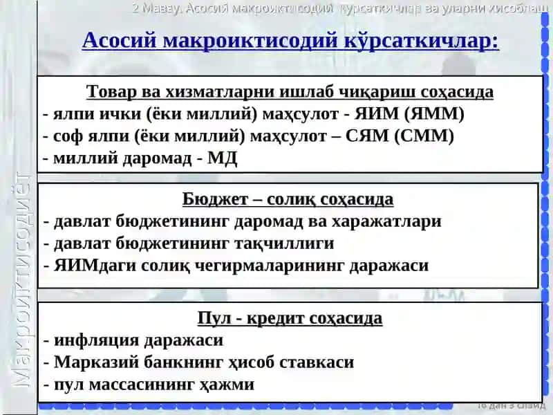 Асосий макроиктисодий кўрсаткичлар ва уларниҳисоблаш 3