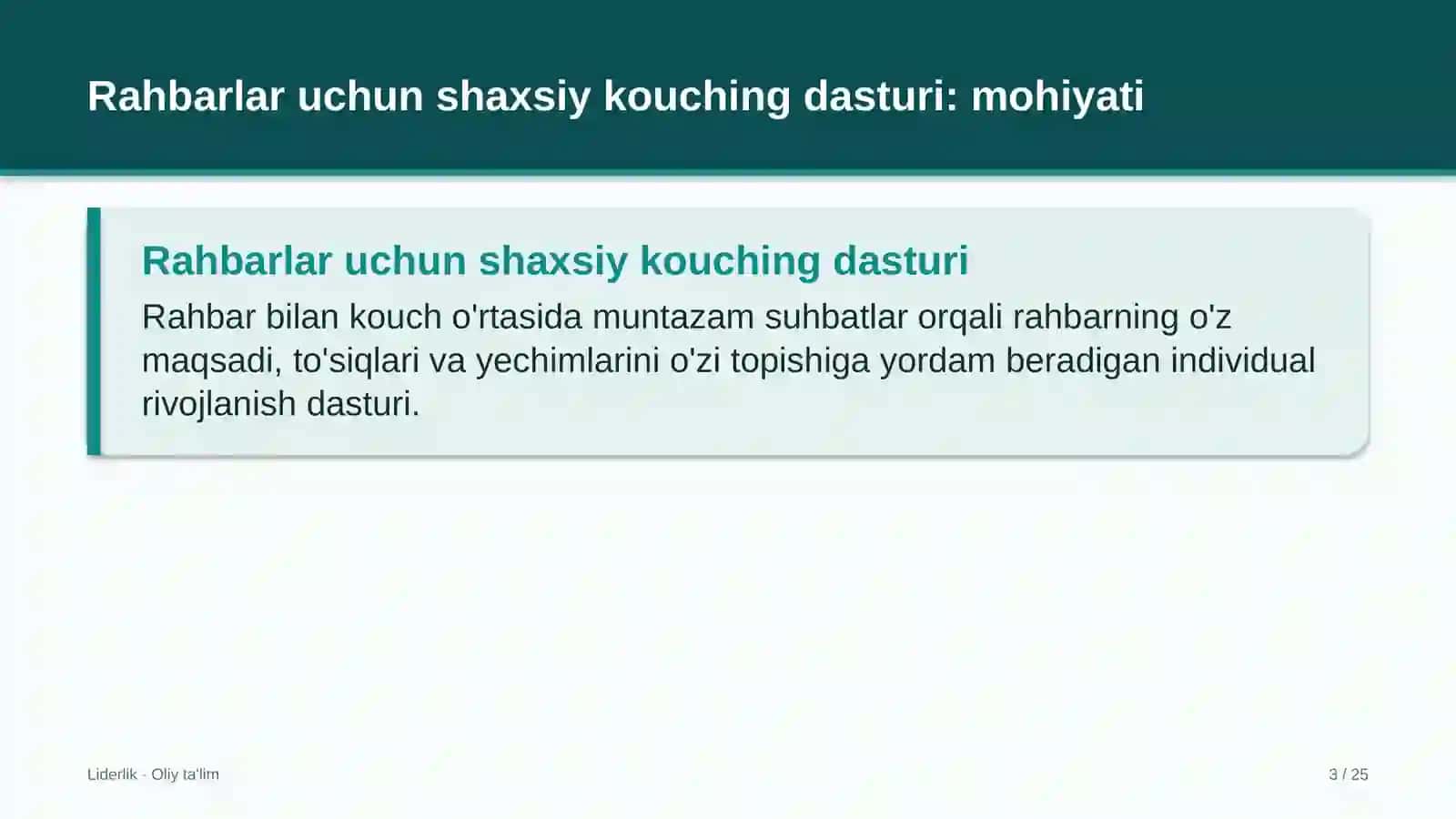 ta'mirlash pardozlash ishlarida rahbarlar uchun shaxsiy kouching dasturi 3722 3