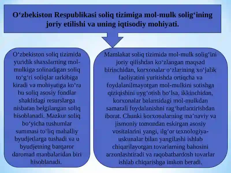 YURIDIK SHAXSLARNING MOL-MULKIGA SOLINADIGAN SOLIQ 3