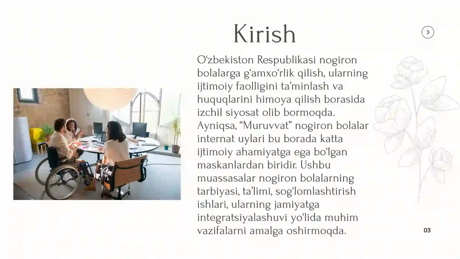 MURUVVAT” NOGIRON BOLALAR UCHUN INTERNAT UYLARI FAOLIYATI YURITISH TATRIBI 3