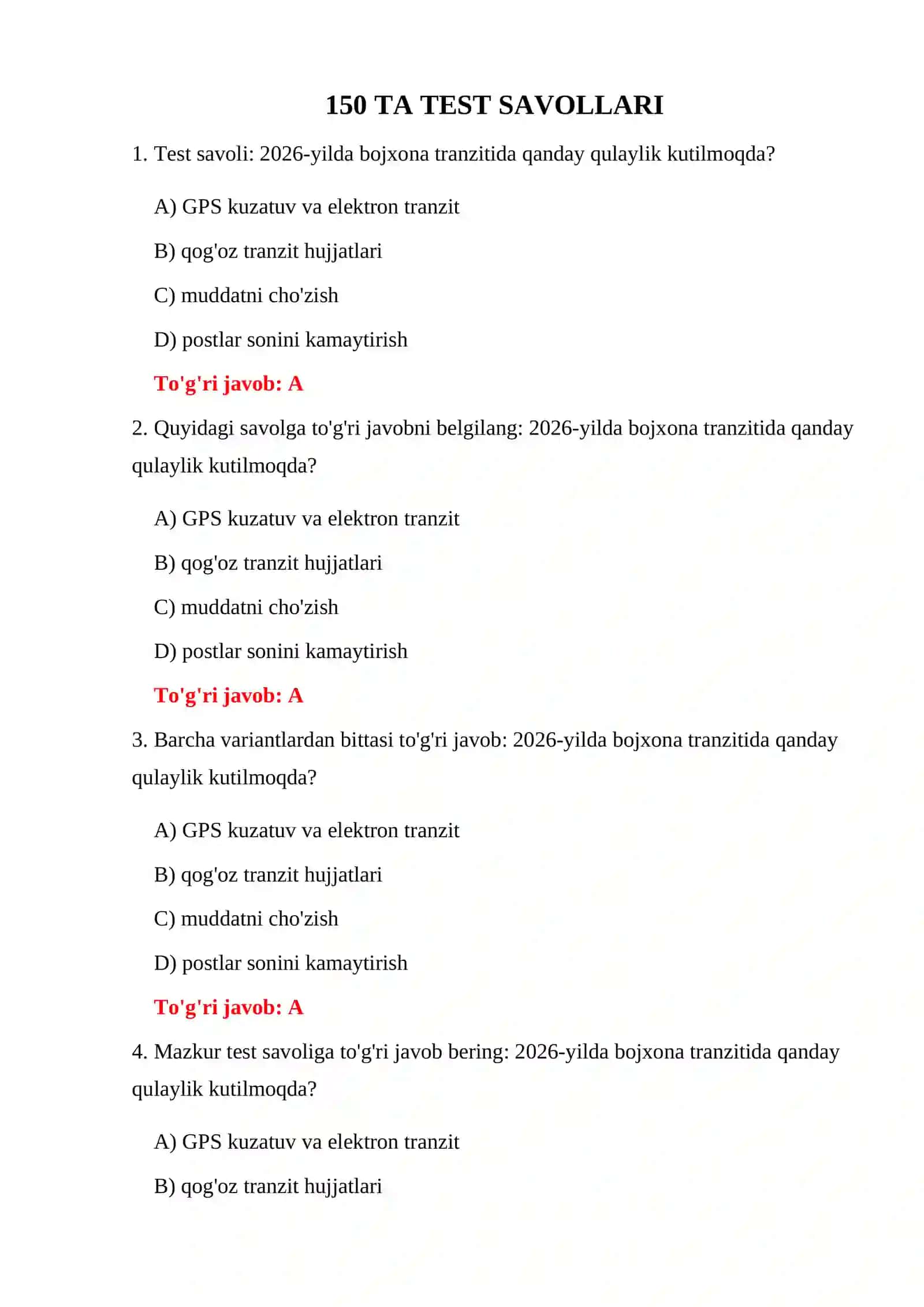 BOJXONA TESTLARI PDF 2026 3