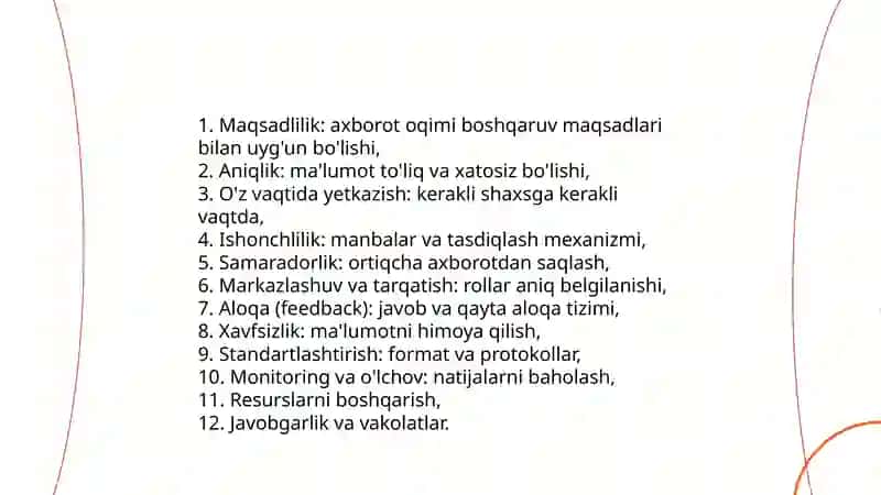 Boshqaruvda axborot oqimlarini boshqarish va samarali komunikatsiya sifati. 3