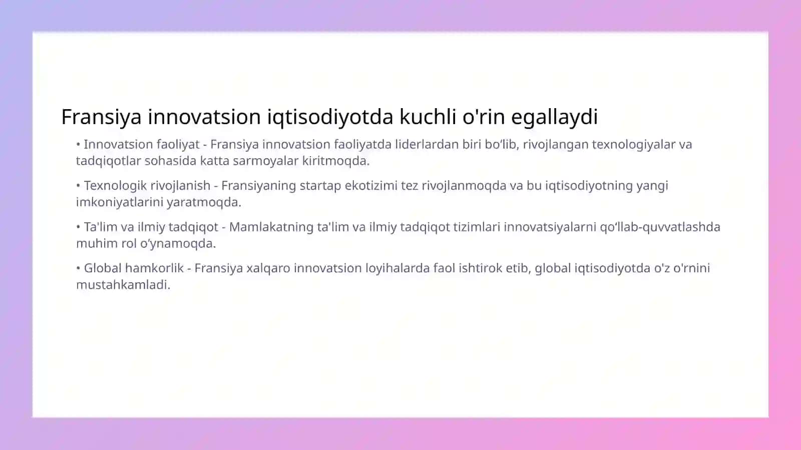 Fransiya innovatsion iqtisodiyot 3