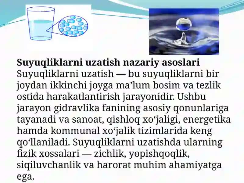Suyuqliklarni uzatish. Nasoslarning asosiy parametrlari. Proporsionallik qonuni. 3