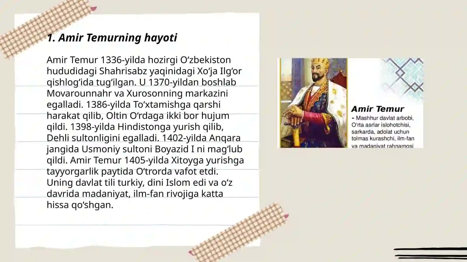 Yoqibjanova Madinani Tarix Fanidan Amir Temur Buyuk Davlat Arbobi 3