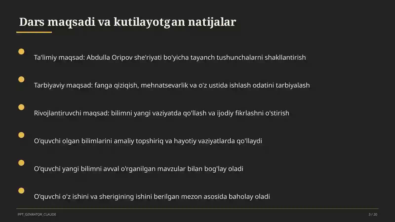 Abdulla Oripov she'riyati (9-sinf) 3