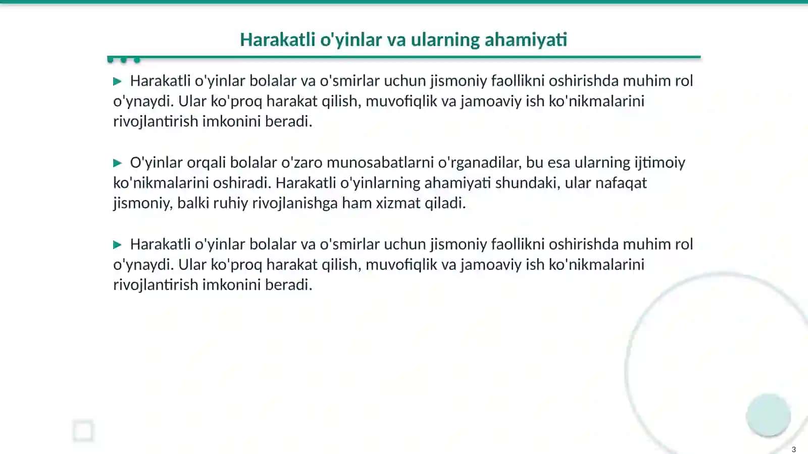 Harakatli o'yinlar orqali sport o'yinlari elementlarini o'rgatish 3
