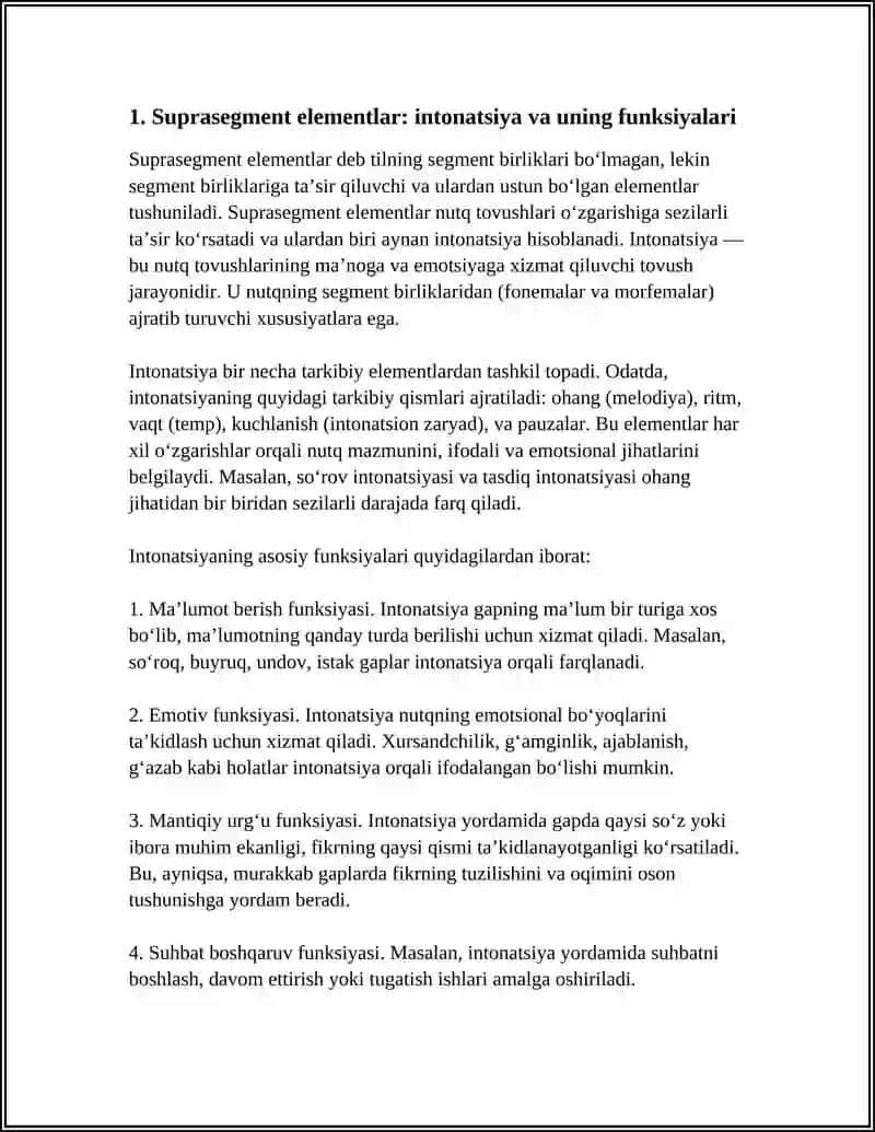 SUPRASEGMENT ELEMENTLAR NUTQ TOVUSHLARING ÒZGARISHI TOVUSHLARNING MOSLASHUVI TOVUSH VA HARF 3