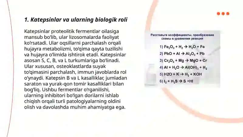 Oqsillarning tòqimalarda katepsinlar ishtirokida parchalanishi biogen aminlarning sintezi 3