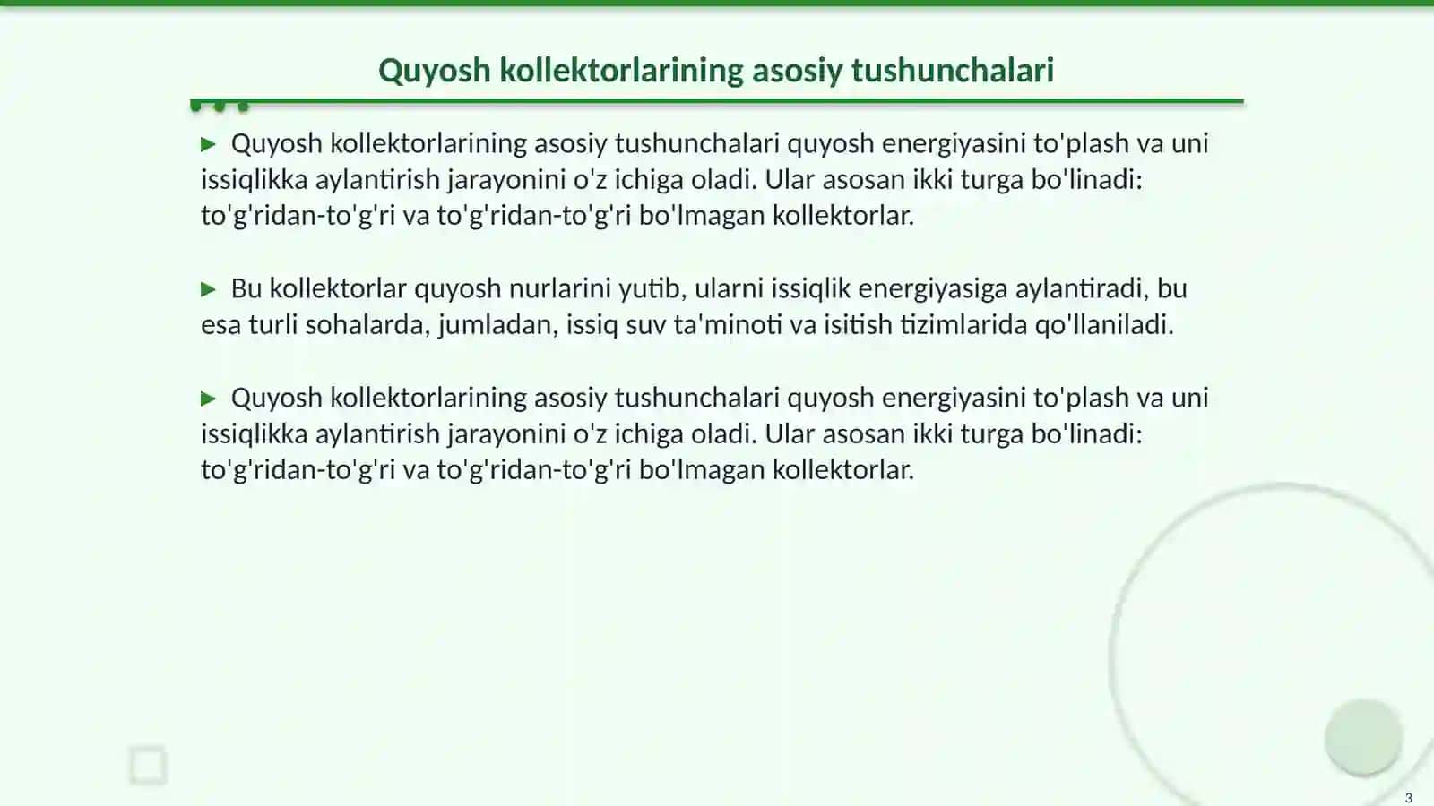 Quyosh kollektorlari samaradorligining yil fasllariga koʻra statistik taqsimoti 3